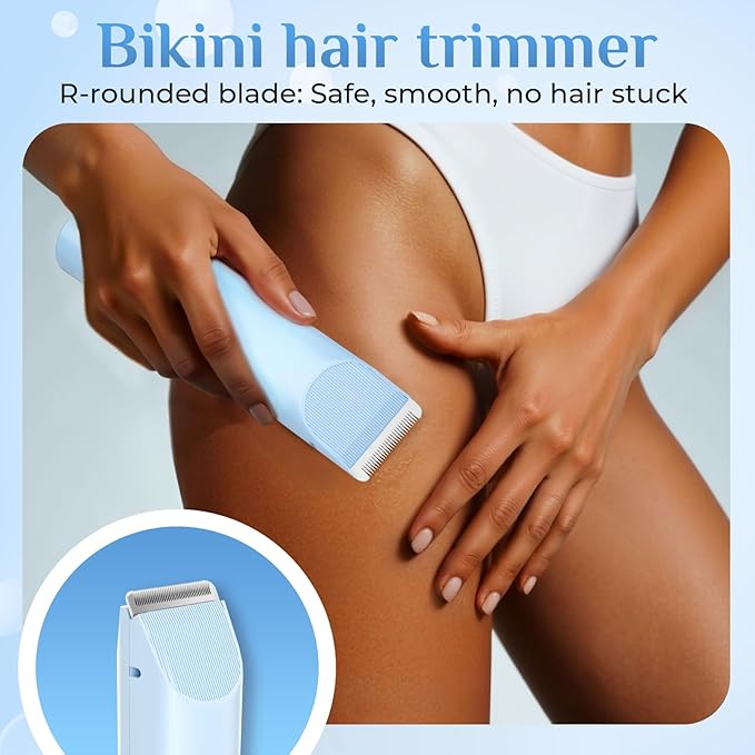 2025 New 2-in-1 Electric Bikini Trimmer for Women - Dual Head Electric Razor,Waterproof Painless Bikini Shaver, Pubic Hair Trimmer for Private Area & Body Hair, Blue