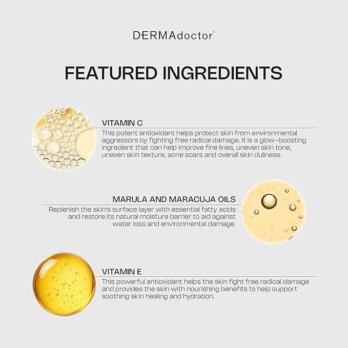 DERMAdoctor Night Face Oil Toner Anti-Aging Hydrating - 20% Vitamin C Ester, Vitamin E, Ferulic Acid, & Marula Oil for Face | Concentrated Vitamin-C Ester Facial Oils | Dermatologist Formulated - 1 Oz