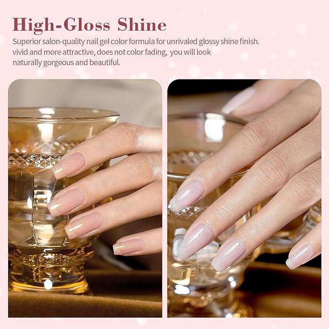 RARJSM Glitter Nude Gel Nail Polish 6pcs Set Shimmery Nail Gel Polish Iridescent Sparkly Gold Rainbow Pigment Jelly Sheer Pink Milky Silver White Translucent Natural Skin Tone Color 7.5ml Soak off