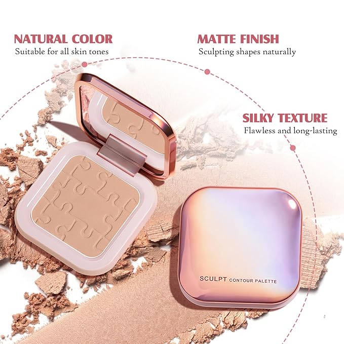 Contour Palette with Brush, Cream Contour Powder Palette Bronzer Powder Matte Bronzer Palette Cool Toned Contour Kit with Mirror for Face Sculpting Contour Makeup (#C02 Soft Brown)