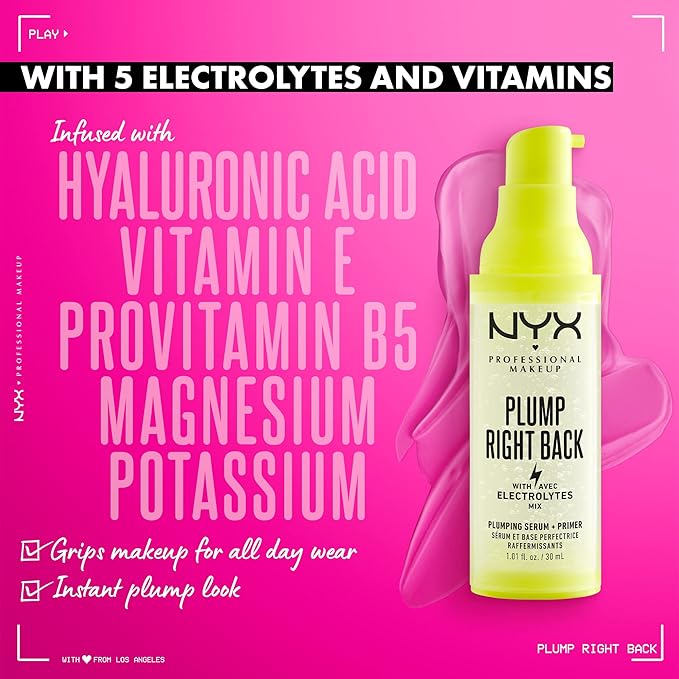NYX PROFESSIONAL MAKEUP Plump Right Back Plumping Serum & Primer, With Hyaluronic Acid & Bare With Me Concealer Serum, Up To 24Hr Hydration - Vanilla