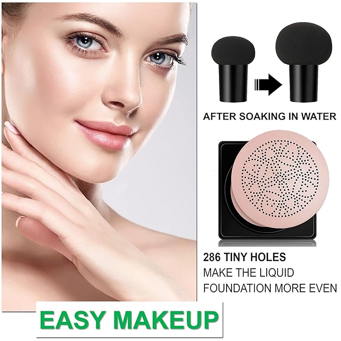 Mushroom Head Air Cushion CC Cream Foundation BB Cream Foundation Makeup Moisturizing CC Cream Liquid Foundation with Makeup Primer Concealer Lasting Even Skin Tone Makeup Base Primer(Natural)