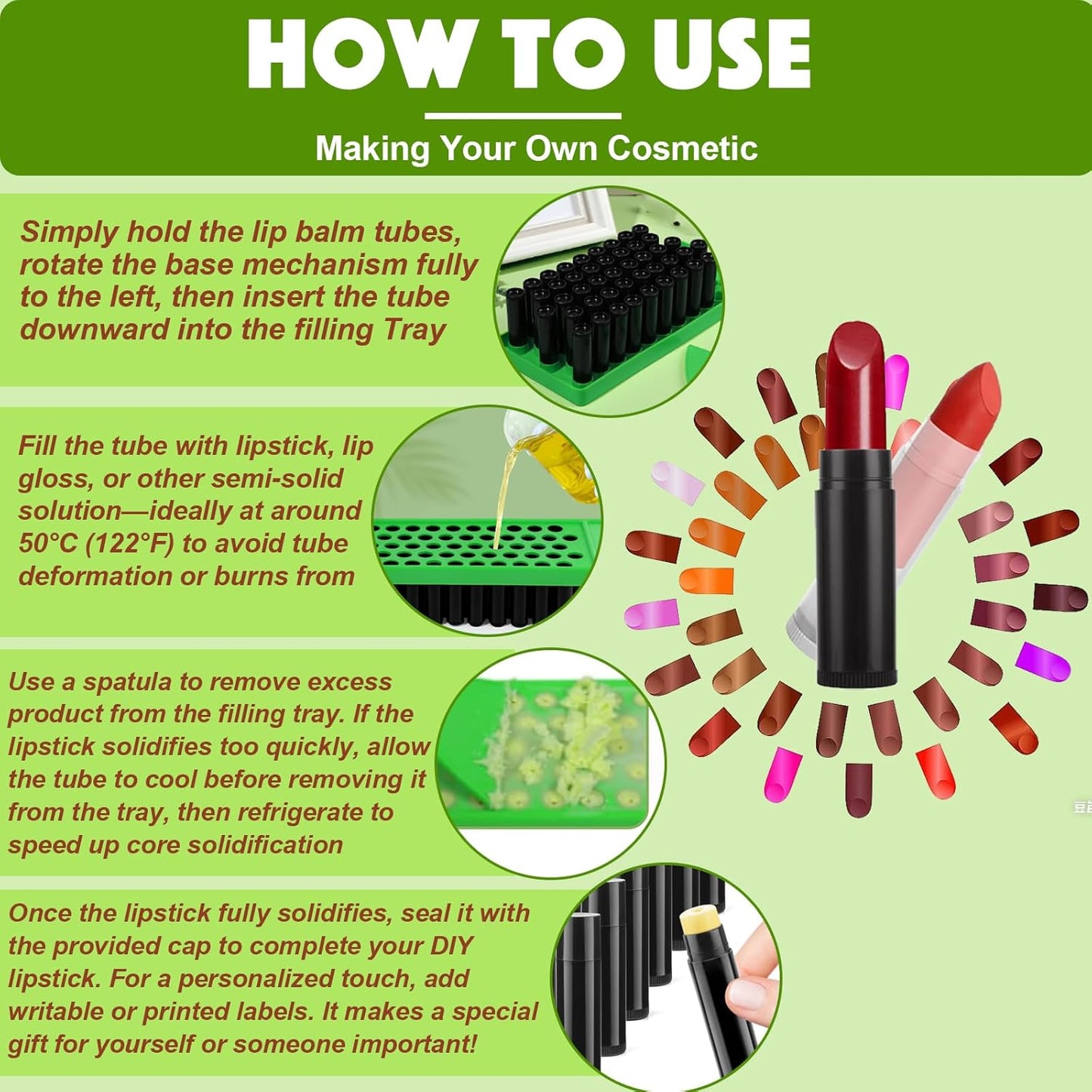 Lip Balm Tubes with Filling Tray and Spatula, 60 Empty Lip Balms Containers with Caps (Clear+Black), 60 Writeable and 60 Printed Stickers, BPA Free, Make Natural Lip Balm Kit for DIY