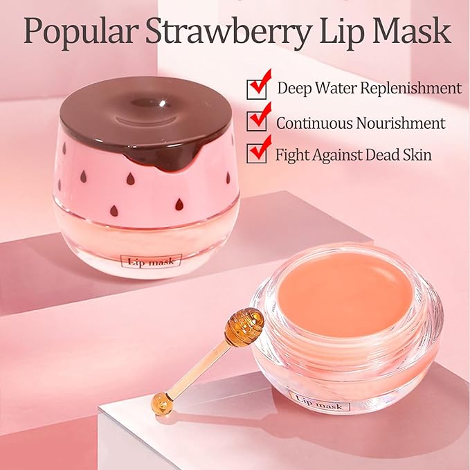 Strawberry Lip Sleeping Mask, Lip Mask Overnight Moisturizing Repairing Dry Crack Lip, Lip Care Products Reduce Lip Wrinkles & Dead Skin, Lip Moisturizer for Very Dry Lips, Women's Daily Lip Balm (strawberry)