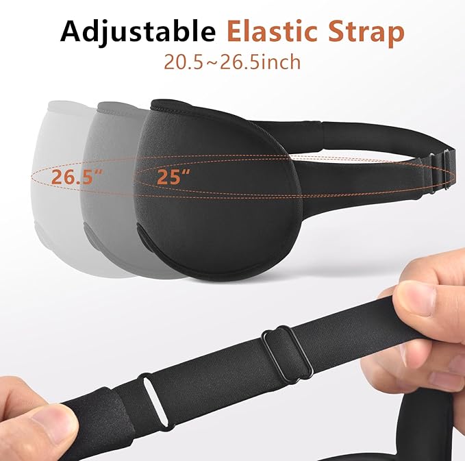 Sleep Mask for Side Sleeper Women Men, Eye Mask for Sleeping Light Blocking, 3D Contoured Cup Sleeping Mask, Soft Breathable Sleep Eye Mask with Adjustable Elastic Strap for Travel (Black)
