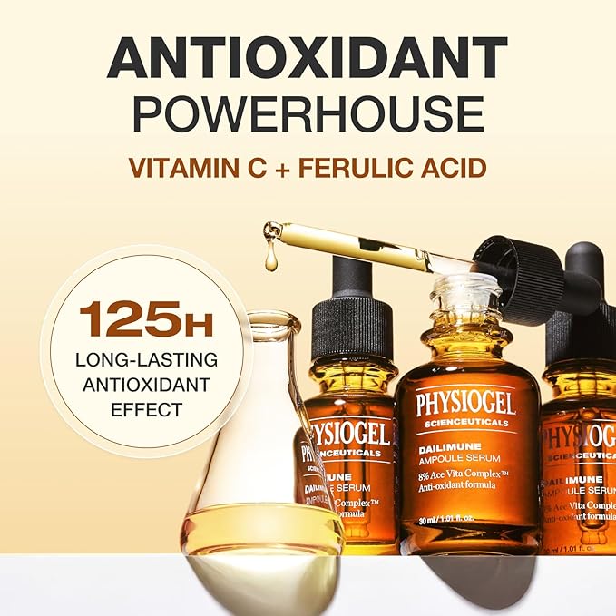 Physiogel Ampoule Vitamin C Face Serum, Strengthens Skin Barrier Antioxidant, Korean skin care, Moisturizing, Brightening, Soothing & Hydrating Serum Vitamin E & B5 Skincare Face Essence.