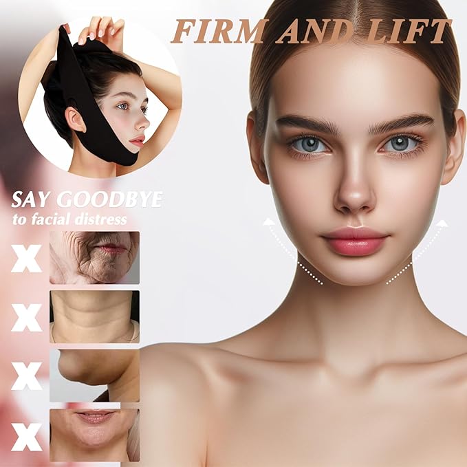 Reusable V Line Lifting Mask with Chin Strap, V Shaped Face Mask for Sagging, Jaw Exerciser (Black)