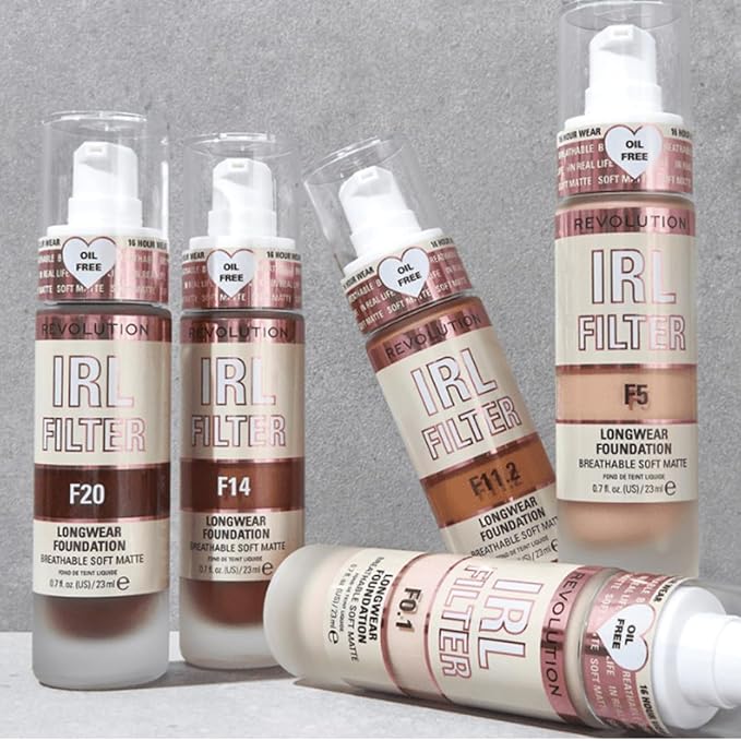 Revolution Beauty, IRL Filter Longwear Foundation, Soft & Breathable Formula, Medium to Full Coverage, Matte Finish, F9, 0.7 Fl. Oz