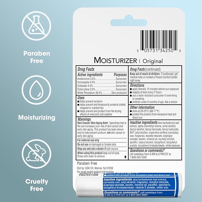 ChapStick Moisturizer 2-in-1 Lipcare 5-Pack (3 SPF 12, 2 SPF 15) – Original Lip Balm with Broad Spectrum SPF, Aloe & Vitamin E, 0.15 Oz Ea
