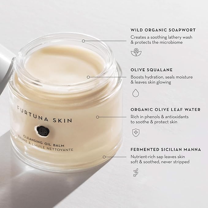 Furtuna Skin Cleansing Oil Balm - Luxurious Vegan Makeup Remover & Skin Nourisher, Olive Oil & Wild Organic Plants Blend, 80g