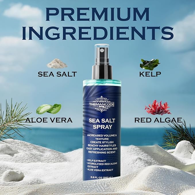 Sea Salt Spray for Men, Texturizing Hairspray, Stocking Stuffers for Man, Surf Spray Adds Instant Volume, Light Hold Thickness, Travel Essentials, Christmas Gift for Men, 8.8 Oz