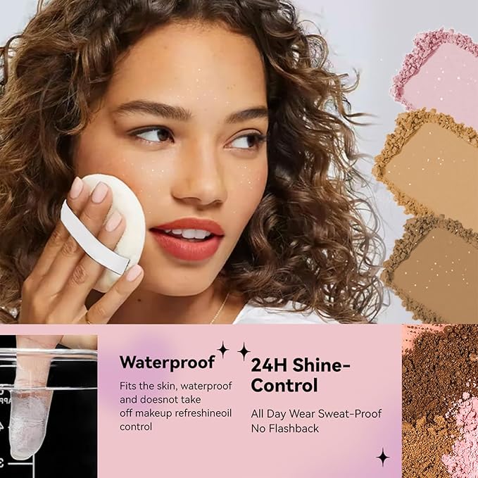AKARY Pink Translucent Setting Powder, Shimmer Finishing Powder Oil Control for Long Lasting Makeup, Lightweight Loose Powder Waterproof Makes Skin Downy, Blurring Powder for All Skin Tones, 02
