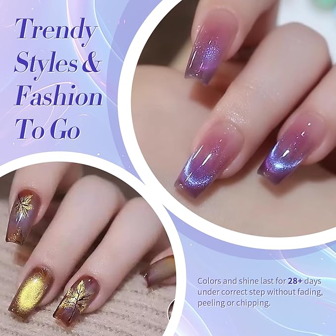 Born Pretty Cat Magnetic Eye Gel Nail Polish Glitter Auroras Magnetic Gel Polish Colorful Holographic Cat Magnetic Eye Nail Art Manicure DIY at Home 6PCS