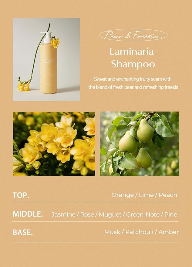 laferme Laminaria Shampoo with Organic Ingredient, Korean Clarifying Shampoo, Hydrating for Dry Hair, Strengthening for Weak Hair, Sulfate & Paraben-Free, for Women & Men,16.9 FL. OZ, Pear & Freesia