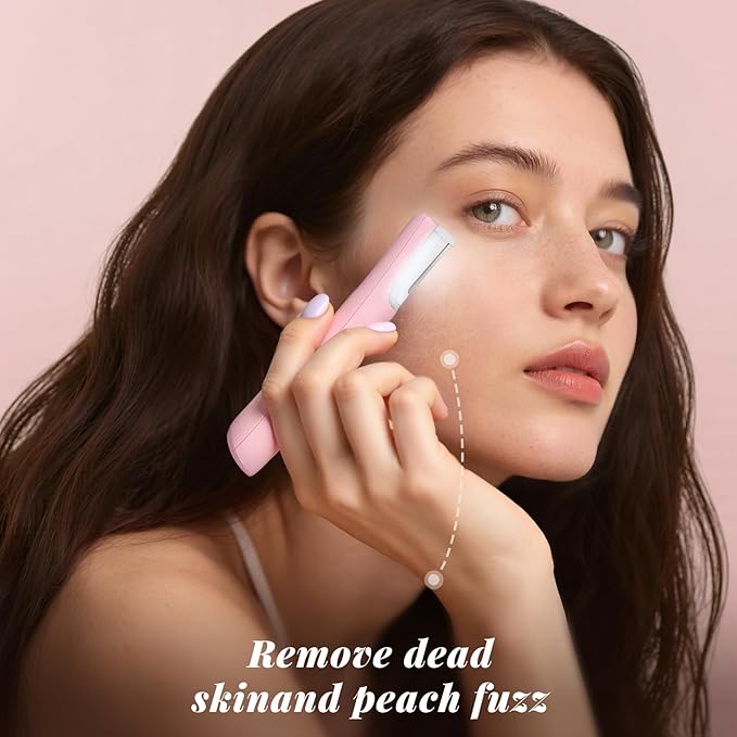 Sonic Dermaplaning Tool for Women, Rechargeable Face Dermaplane Razor Sonic Edge Technology for Facial Hair, Exfoliating and Peach Fuzz, 10 Refill Blades Pink