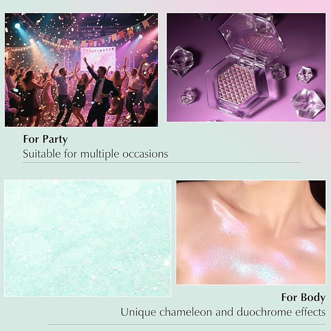 Mermaid Glitter Eyeshadow Palette, Multichrome Chameleon Cream Eye Shadow, Color Shifting White Eyeshadow Sparkling Holographic Shimmer Inner Corner Eye Brightener Highlighter Makeup