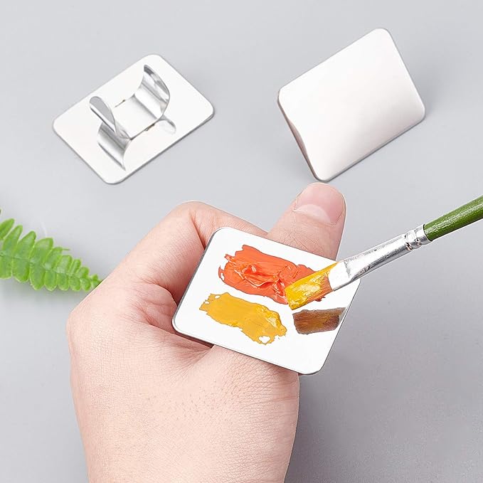 OLYCRAFT 6PCS Stainless Steel Makeup Palette Mini Ring Palette with Spatula Tool Makeup Palette Tools for Nail DIY Art Design Paint Color- 1.7 x 1.3 Inch
