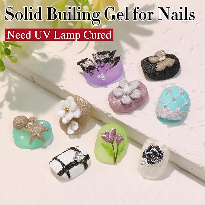Double Rhythm 3D Nail Gel Solid Sculpting Gel for Nail Art Non-Sticky Hard Gel for Building Carving Molding Nail Extension Soak Off UV/LED Salon Home DIY 0.5 Oz (Gypsum White)