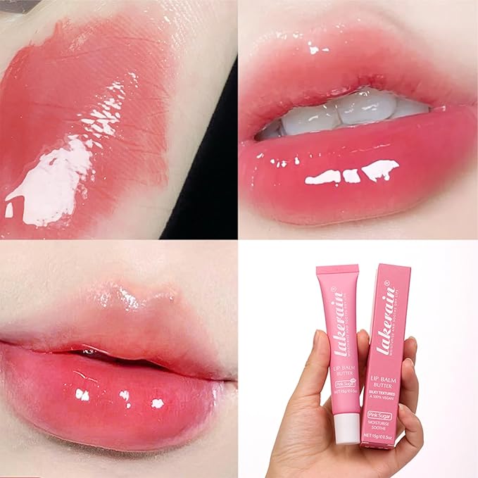 Lip Glowy Balm Butter Lip Balm Plumps Moisturizing Hydrating Lip Mask Repair Moisturizer Lips Care Lip Treatment for Dry Cracked Lip, Glossy Finish, Vegan Tinted Lip Balm Chapstick (#6 Pink Sugar)