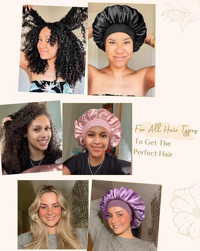 YANIBEST Silk Bonnet for Sleeping Women, Double Layer Hair Satin Bonnets with Elastic Band, Sleep Cap Curly Natural Hair