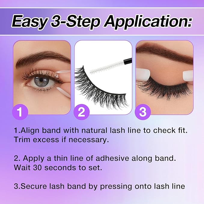 Wispy False Eyelashes Kit With Bond, Seal and Tweezer, 7 Pairs Natural Look Fake Cat Eye Lashes Strips Thin Band Extensions Waterproof Easy Eyelashes for Beginners DF2