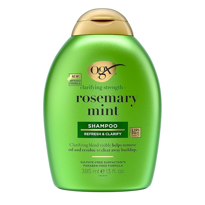 OGX Clarifying Strength + Rosemary Mint Shampoo, Clarifying Shampoo for Oily Hair Visibly Helps Remove Oil & Residue to Clear Away Buildup, Sulfate-Free Surfactants, 13 fl. oz