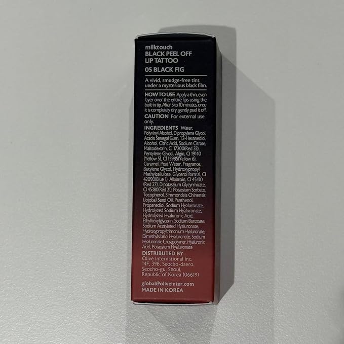 MILKTOUCH Black Peel Off Lip Tattoo - Long-Lasting Matte Lip, Waterproof & Transfer-Proof, Highly Pigmented, Stay-On-All-Day Lip Tint Stain (4.5g) #05 Black Fig
