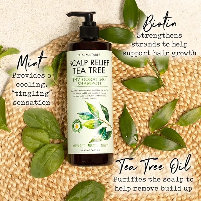 Tea Tree Shampoo For Men and Women, Deep Cleansing Sulfate-Free Formula - Relief for Dry Itchy Scalp - Infused with Tea Tree oil, Mint, Biotin and Vitamin E, 16.2oz