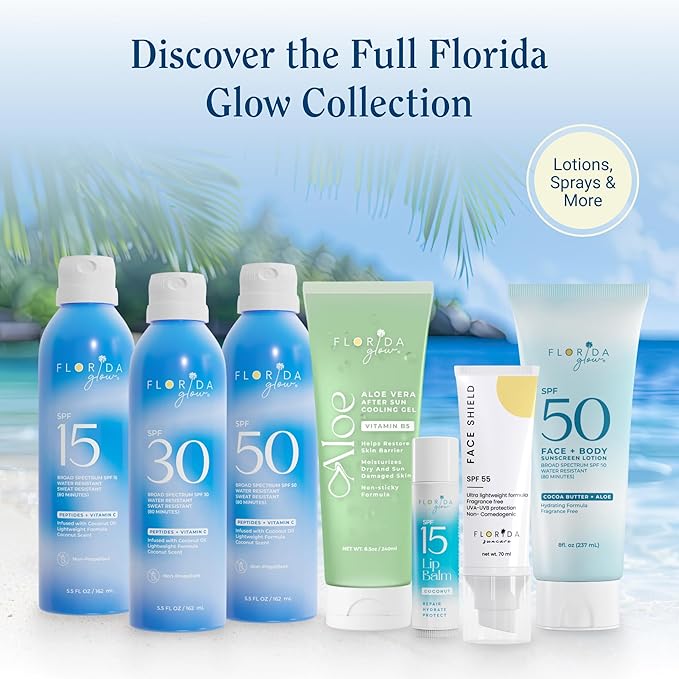Florida Glow SPF 15 Sunscreen Spray - Hawaii 104 Reef Act & Florida Keys Compliant, Broad Spectrum - Water Resistant, Sport Sun screen - Child Friendly Oxybenzone & Octinoxate Free (5.5 Fl Oz 2-pack)