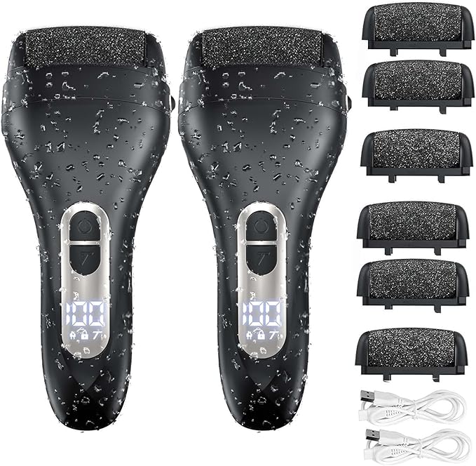 Callus Remover for Feet - with Larger Grinding Head, Portable Pedicure Kit Foot File Callus Remover, Rechargeable Waterproof Foot File for Foot Care Deadskin Remover LCD Display-2pcs