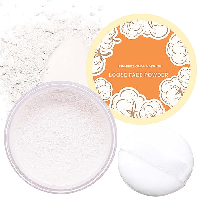 Oil Control Loose Face Powder,Translucent Setting Powder With a Powder Puff Long Lasting Makeup Covering Blemishes Brightens Skin Tone,Natural Matte Loose Powder for Women（1）