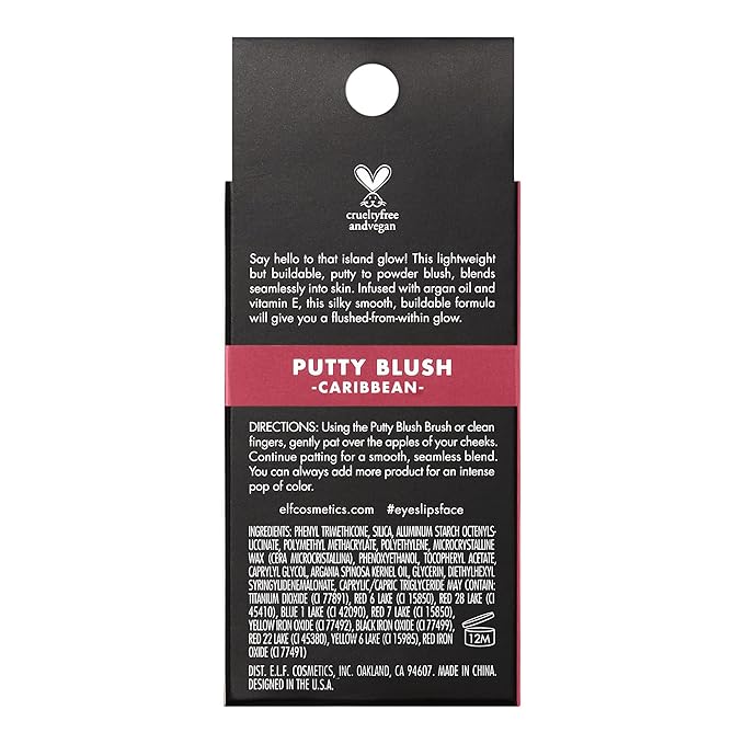 e.l.f. Putty Blush, Creamy & High-Pigment Formula For A Natural Glow, Delivers A Semi-Matte & Powder Finish, Vegan & Cruelty-Free, Caribbean