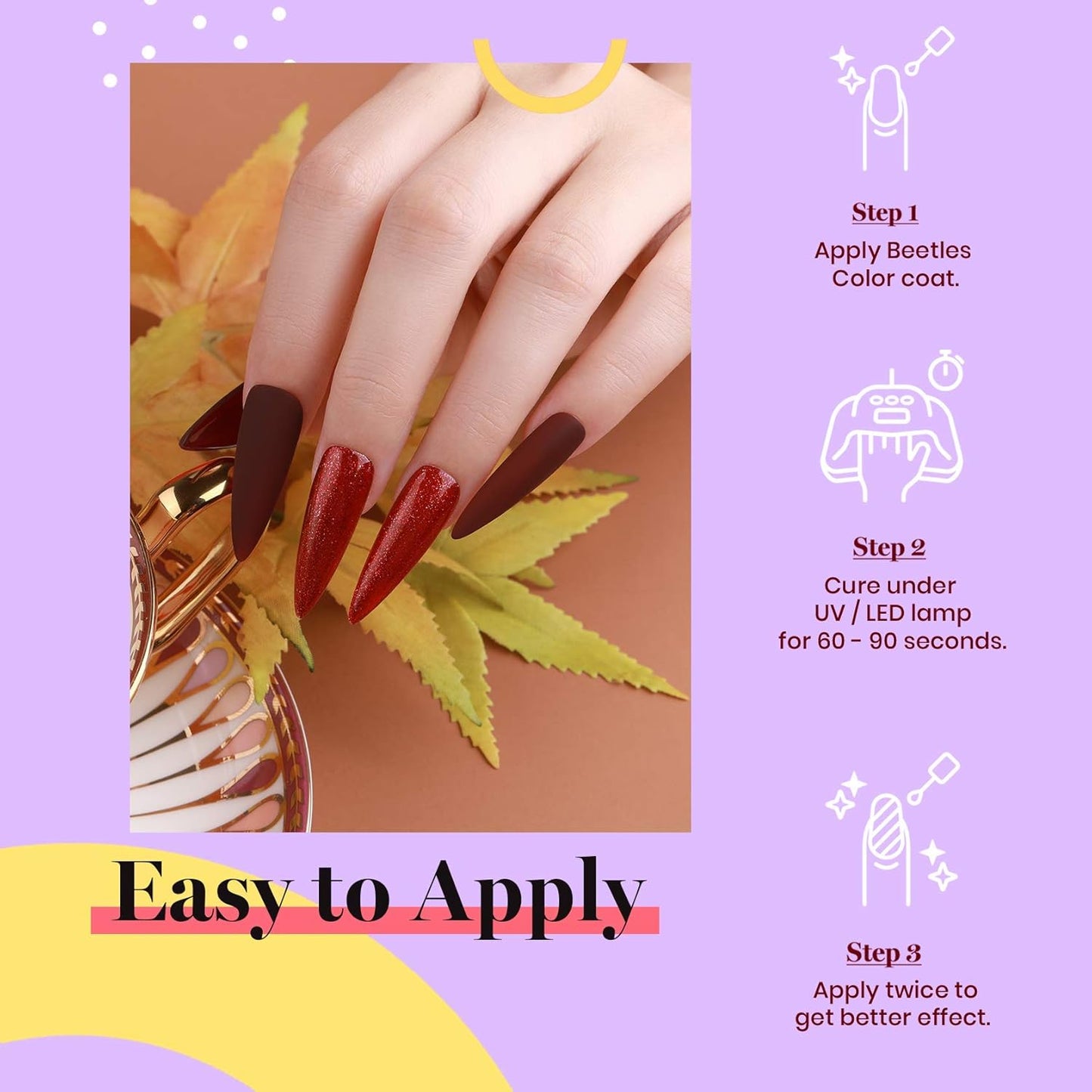 Beetles Burgundy Red Gel Polish – Blanchett Maroon Gel Nail Polish, 15ml Dark Plum Red Color UV Lamp Soak Off Manicure DIY at Home Nails Gifts for Women