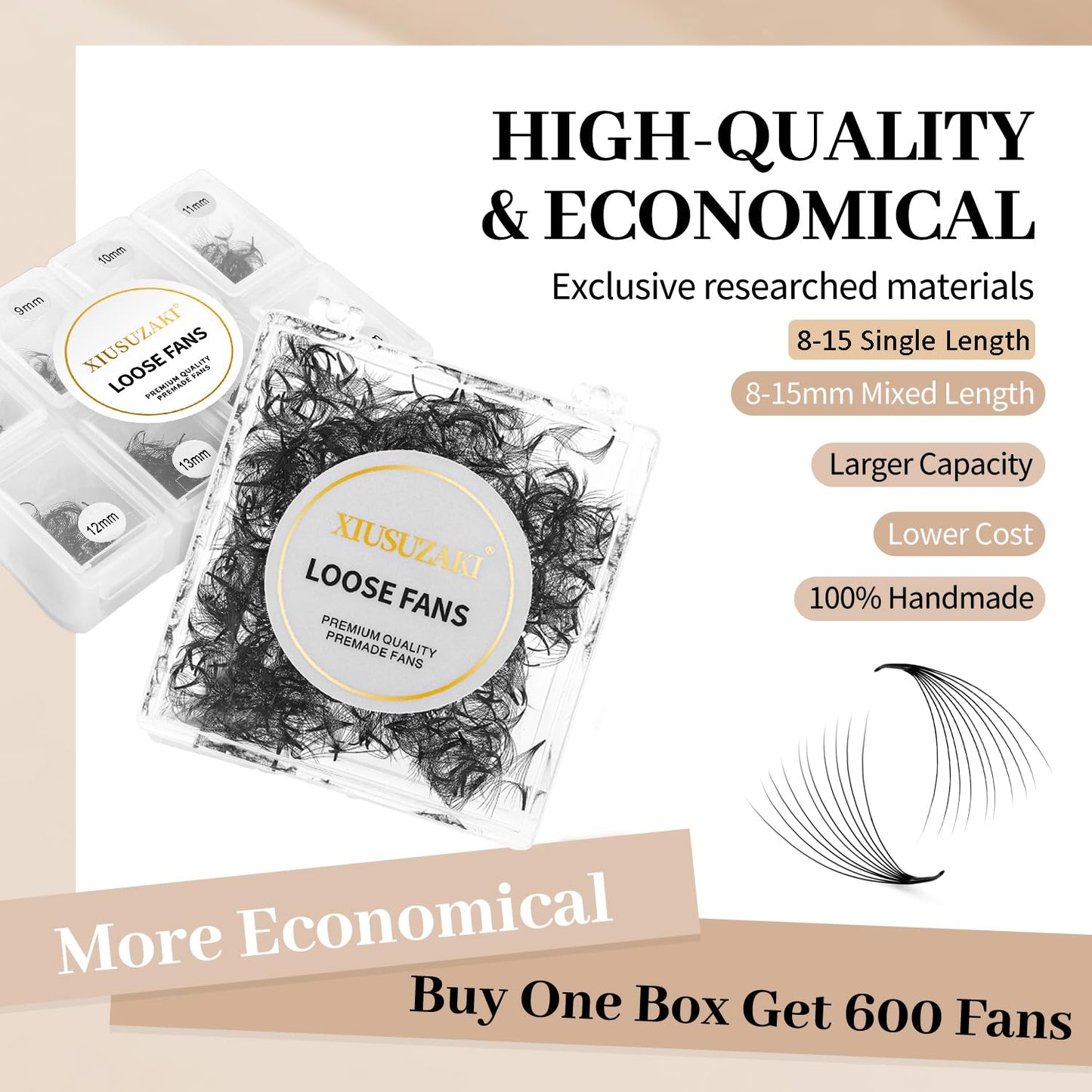 Premade Fans Eyelash Extensions 600 Fans 10D Premade Lash Fans Volume Lash Extensions 0.03 Thickness Eyelash Extension D Curl 12mm Fluffy Soft Handmade Loose Fan(600Fans-10D-0.03-D,12mm)