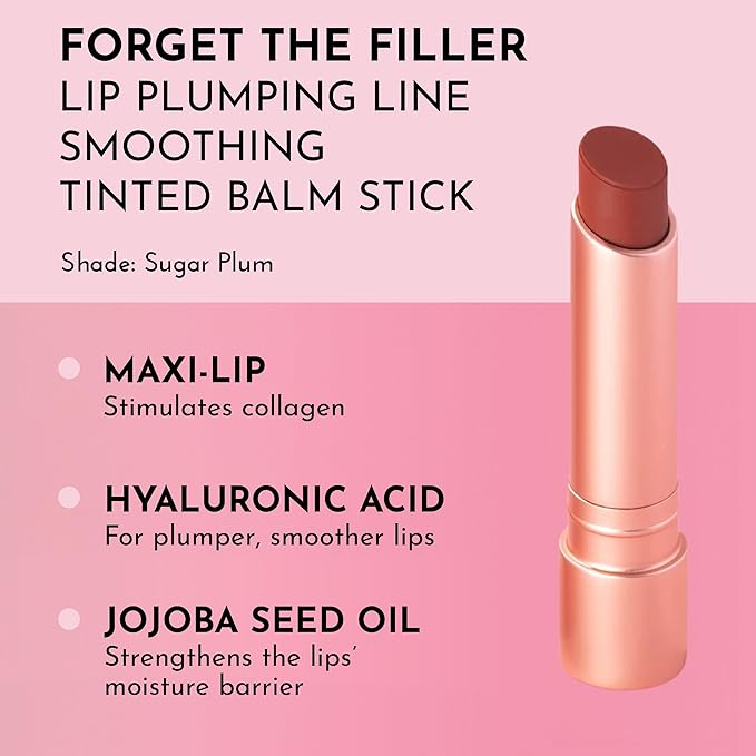LAWLESS Forget the Filler Lip Plumping Line Smoothing Tinted Balm, Sugarplum, Pink, 0.09 Ounce