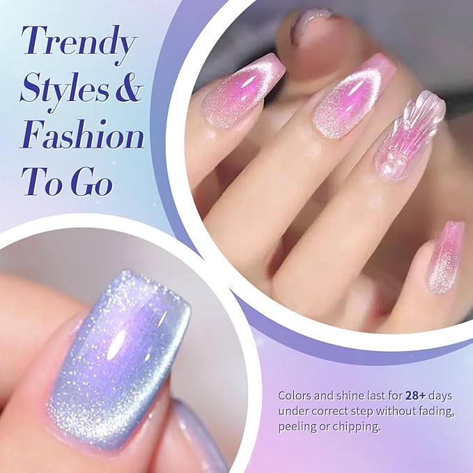 Born Pretty Auroras Cat Magnetic Eye Gel Nail Polish Set Shimmer Glitter with Magnet 9D Holographic Reflective Magnetic Nail Polish Kit Auroras Mermaid Green Blue Purple Pink Purple 6 Colors