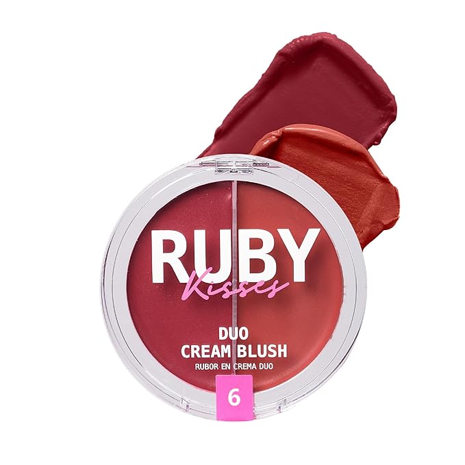 Ruby Kisses Duo Cream Blush, Smooth, Natural-Looking, Long-Lasting Face Makeup Blush for Cheeks, Lips, and Eyes, Buildable and Blendable, Infused with Green Tea, Aloe Vera Extract, and Hyaluronic Acid