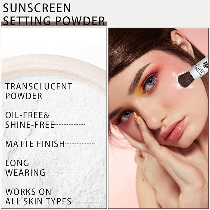Mineral Sunscreen Setting Powder, SPF 35 Translucent Loose Powder, Mineral Brush Powder, Oil Control Natural Matte Finish, Lasting Lightweight Breathable for All Skin (#03 White)