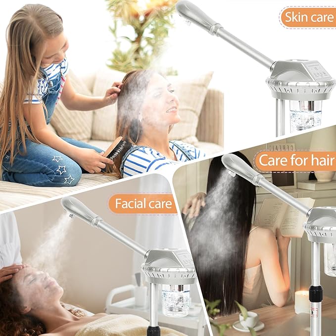 Facial Steamer Professional,Face Steamer for Estheticians with Hot Mist & Timer Function,Height Adjustable Vaporizador Facial Steamr on Wheels