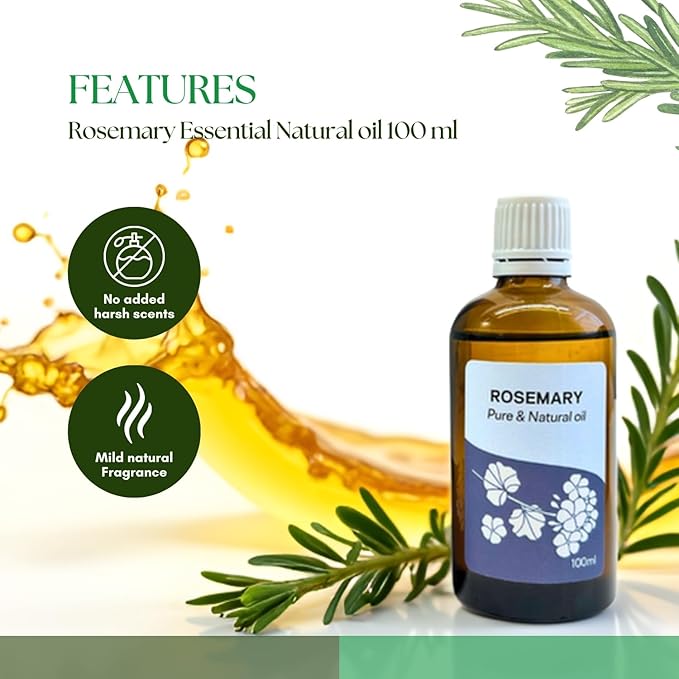 Roots & Above Pure Natural Rosemary Essential Oil 3.38 fl oz/100 ml for Diffuser, Face, Skin Care, Hair, Aroma, Massage, Candle & Soap Making Fragrance DIY use