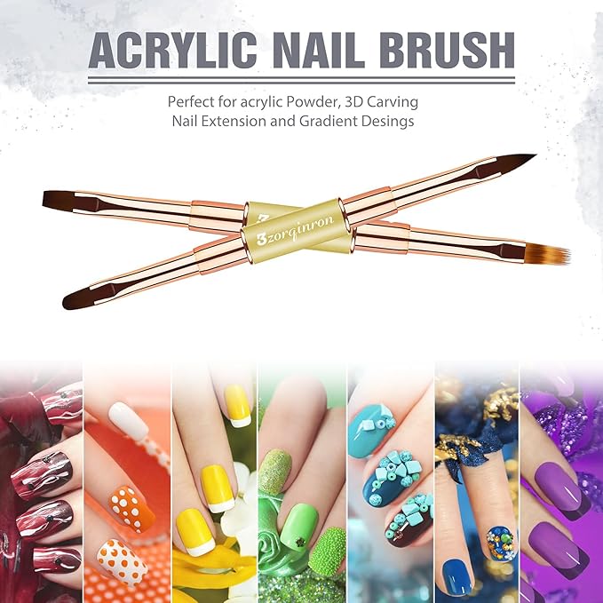 Nail Art Brushes for Nail Art, Professional 5Pcs Double-Ended Acrylic Nail Brush Set for Details, Long Lines, Ombre & 3D Design-Perfect for DIY Manicures & Salons (Gold)