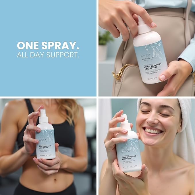 Hypochlorous Acid Spray for Face, Skin, and Body – 0.018% HOCl Facial Mist Toner, Hydrating Cleanser for Acne, Eczema, Rosacea, Eyelids, Pets, Workout, Baby, Back, Redness, Sensitive Care Spray