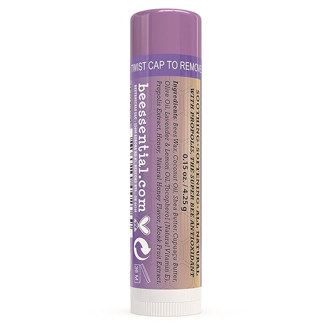Beessential Natural Bulk Lip Balm, Lavender, 18 Pack | For Men, Women, and Children. Great for Gifts, Showers, & More