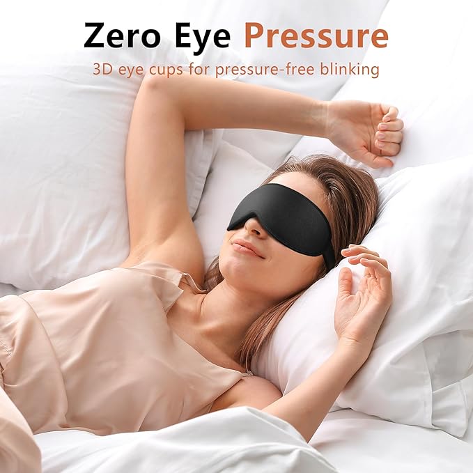 Sleep Mask for Side Sleeper Women Men, Eye Mask for Sleeping Light Blocking, 3D Contoured Cup Sleeping Mask, Soft Breathable Sleep Eye Mask with Adjustable Elastic Strap for Travel (Black)