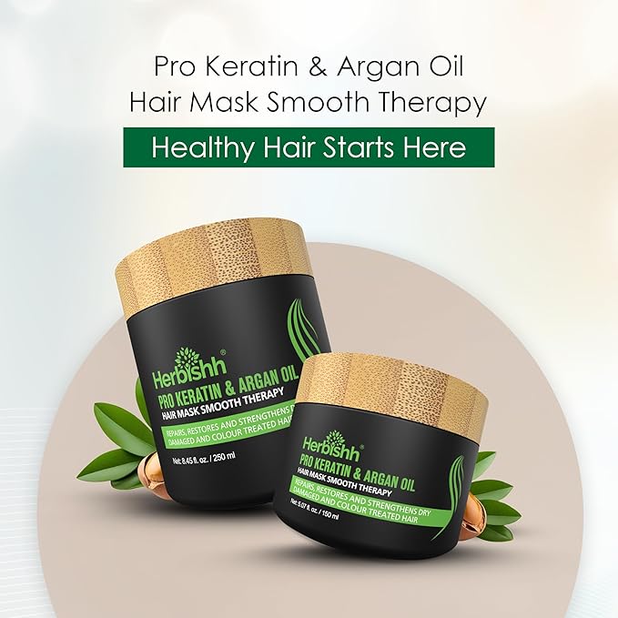 Herbishh Argan Hair Mask-Deep Conditioning & Hydration For Healthier Looking Hair for very Dry, Weak, Stressed Out Hair, No Sulphates, No Parabens