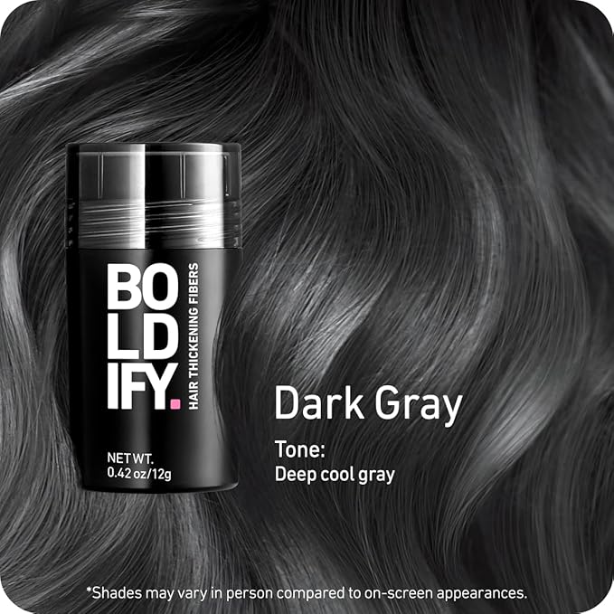 BOLDIFY Hair Fibers (12g) - Fill In Thinning and Fine Hair for an Instantly Fuller, Thicker Look - 14 Shades for Women & Men - Dark Gray