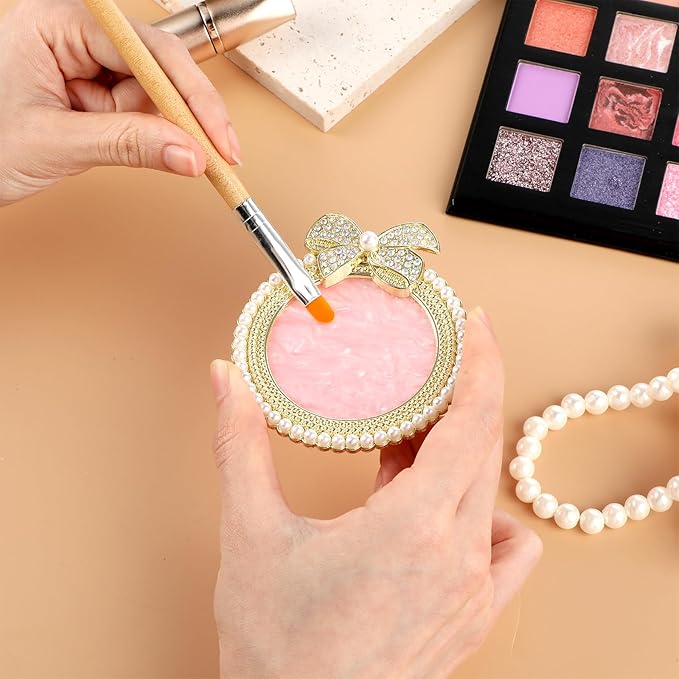 Resin Nail Art Palette, Nail Art Painting Mixed Color Palette Bow Decorated Nail Art Display Board with Pearls Nail Art Supplies Makeup Foundation Mixing Palette Manicure Tool