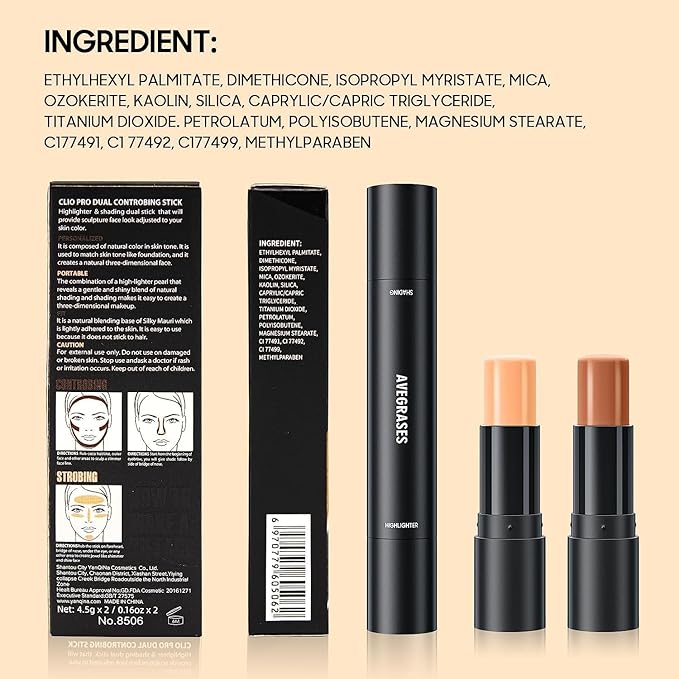 2023 Upgrade Contour Stick, 2 Colors Double-end Contour Highlighter Stick Contour Stick Face Highlighter Contour Makeup Contouring Sticks Cream Concealer (Lotus, Light Brown)