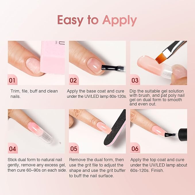 ROSALIND 12PCS Pink Brown Poly Nail Gel Kit with Mini Nail Lamp White Glitter Pink Poly Extension Gel Set