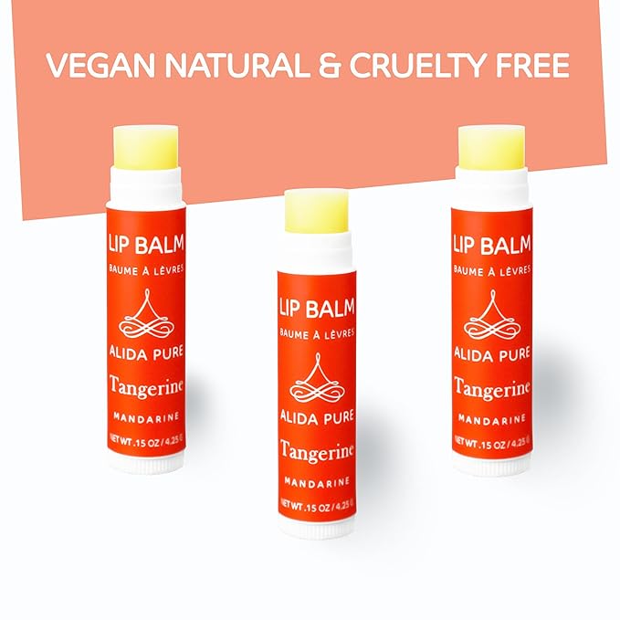 Tangerine Lip Balm, Vegan Lip Balm Set, Beeswax Free, with Avocado Oil, Organic Jojoba Oil, Candelilla Wax, and Vitamin E, Natural Moisturizer For Dry, Chapped, or Cracked Lips, 3 Tube Set